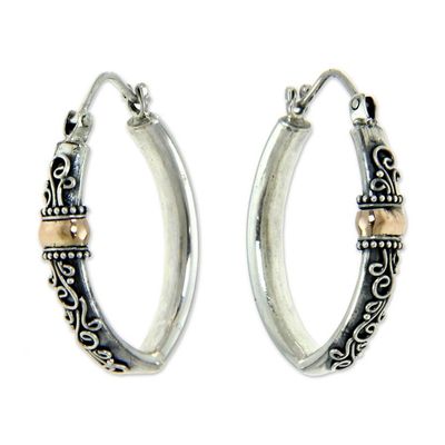 Alternate image for Hand Crafted Sterling Silver and 18k Gold Hoop Earrings Floral Tendrils