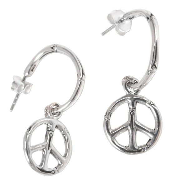 Alternate image for Sterling Silver Balinese Bamboo Motif Peace Symbol Earrings Bamboo Peace