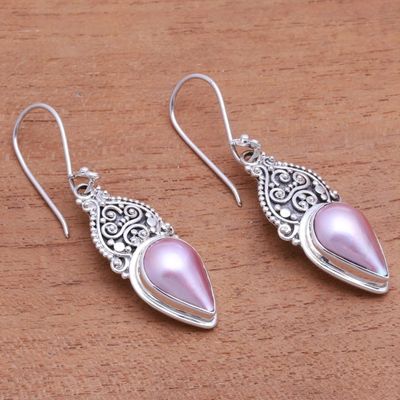 Alternate image for Floral Pink Cultured Pearl Dangle Earrings from Bali Ripe Fruit