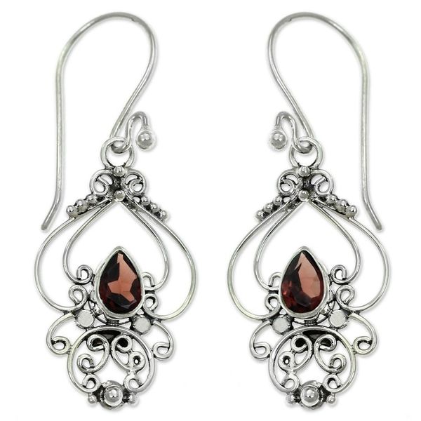 Alternate image for Ornate Garnet and Sterling Silver Dangle Earrings Crimson Arabesque