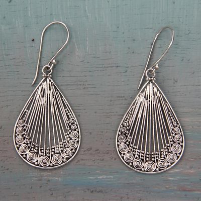 Alternate image for Lacy Handcrafted Sterling Silver Earrings from Bali Peacock Feather