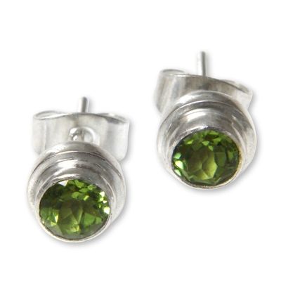 Alternate image for Artisan Crafted Green Peridot Stud Earrings in 925 Silver Green Simplicity