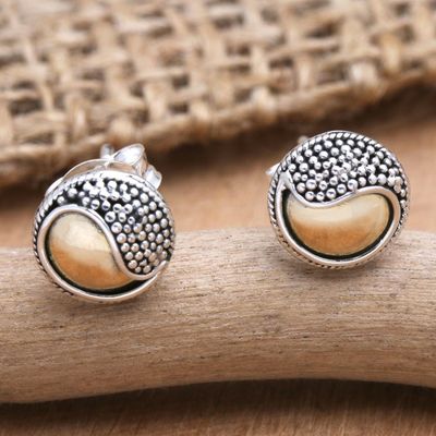 Alternate image for 18k Gold-Accented Sterling Silver Ying-Yang Stud Earrings Precious Duality