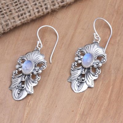 Alternate image for Rainbow Moonstone and Sterling Silver Dangle Earrings Night Reflection