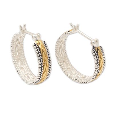 Alternate image for Sterling Silver Hoop Earrings with Gold-Plated Braid Accents Sparkling Braids