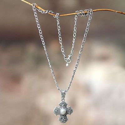 Alternate image for Sterling Silver and Pearl Cross Necklace Purity of Spirit