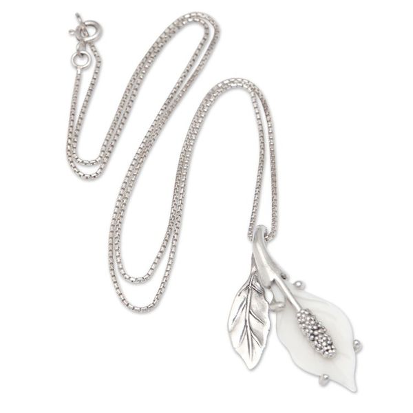 Alternate image for Polished Lily-Themed Sterling Silver Pendant Necklace Lily of Peace