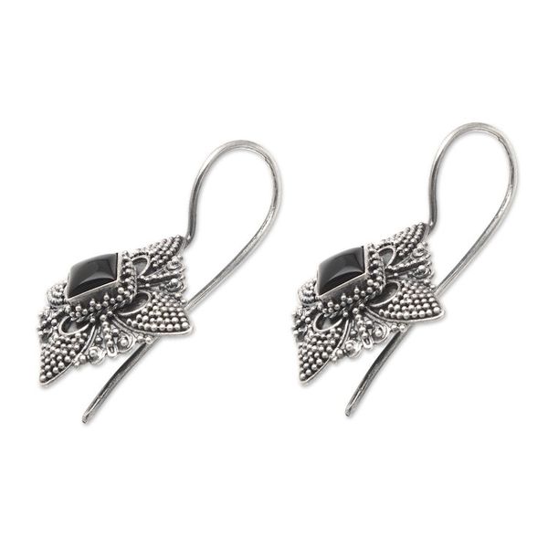 Alternate image for Oxidized Sterling Silver Drop Earrings with Black Onyx Stone Dark Allure