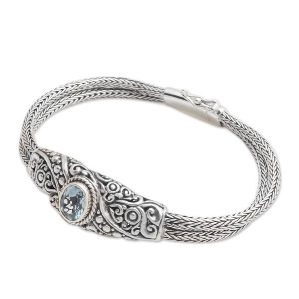 Alternate image for Balinese Blue Topaz Bracelet with Sterling Silver Naga Chain Double Naga