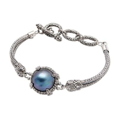 Alternate image for Traditional Sterling Silver Pendant Bracelet with Blue Pearl Peaceful Force