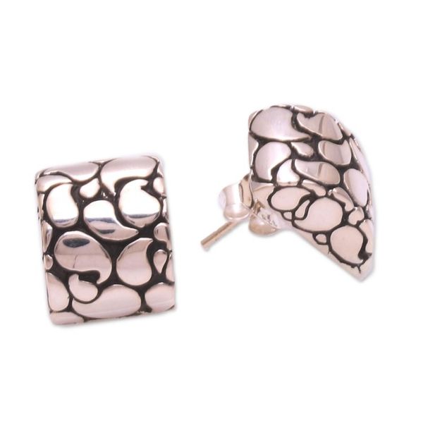 Alternate image for Sterling Silver Half Moon Bali Paisley Button Earrings Bali Paisley