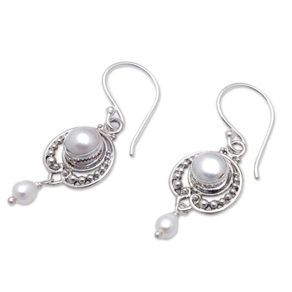 Alternate image for Classic Sterling Silver Dangle Earrings with Cultured Pearls Virtuous Ocean