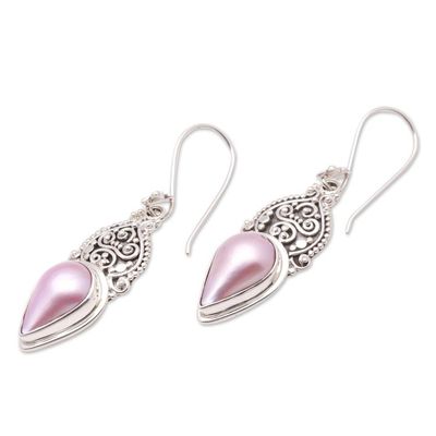Alternate image for Floral Pink Cultured Pearl Dangle Earrings from Bali Ripe Fruit
