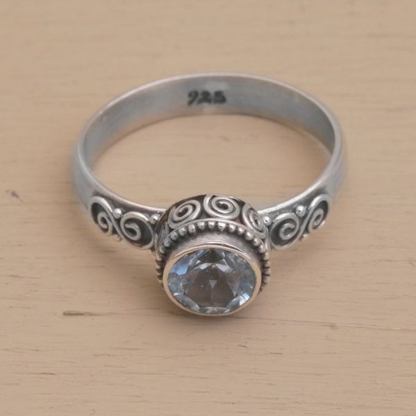 Alternate image for Blue Topaz and Sterling Silver Solitaire Ring from Bali Spiral Crown