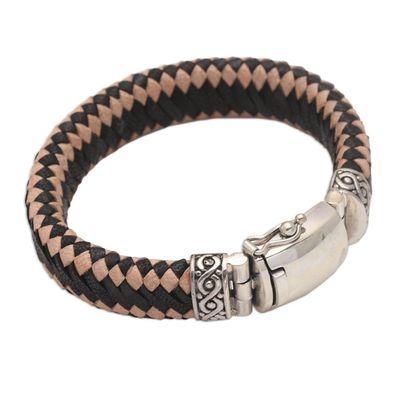 Alternate image for Mens Sterling Silver and Leather Braided Bracelet Two Brothers