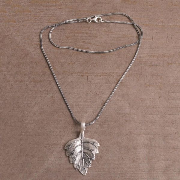 Alternate image for Handmade Sterling Silver Pendant Necklace Glistening Leaf