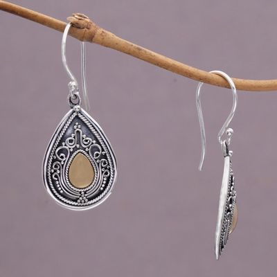 Alternate image for Sterling Silver and 18k Gold Plated Earrings Dewdrop Leaves
