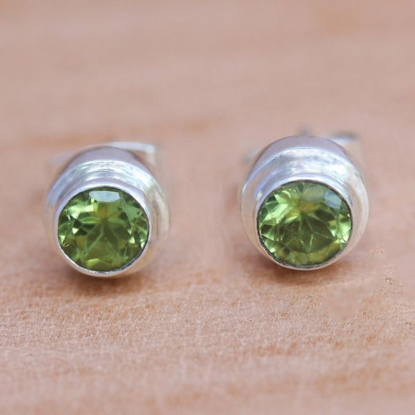 Alternate image for Artisan Crafted Green Peridot Stud Earrings in 925 Silver Green Simplicity