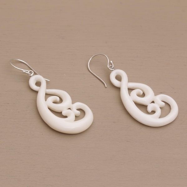 Alternate image for Handcrafted Bone Dangle Earrings from Bali Swirly Vines