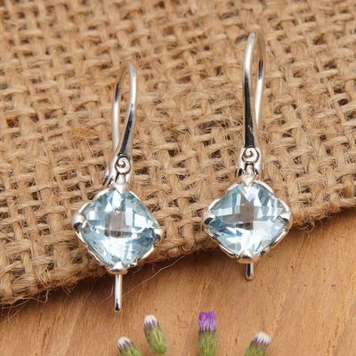 Alternate image for Five-Carat Antique Cushion-Shaped Blue Topaz Dangle Earrings Celestial Marvel