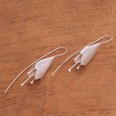 Alternate image for Sterling Silver Flower Drop Earrings from Bali Budding Orchid