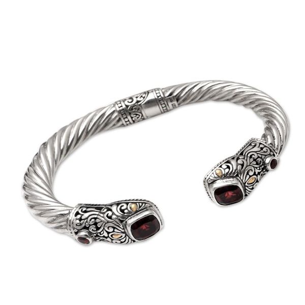 Alternate image for Hand Made Gold-Accented Garnet Cuff Bracelet Burning Desire