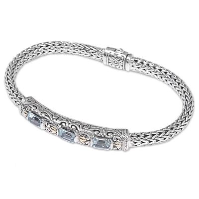 Alternate image for Handcrafted Vermeil Accent Blue Topaz Bracelet from Bali Bedugul Temple