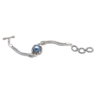 Alternate image for Traditional Sterling Silver Pendant Bracelet with Blue Pearl Peaceful Force
