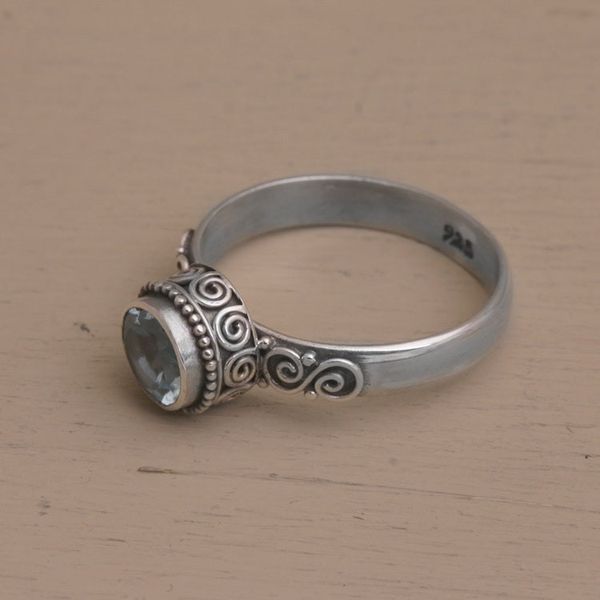 Alternate image for Blue Topaz and Sterling Silver Solitaire Ring from Bali Spiral Crown