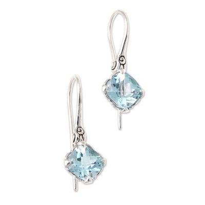 Alternate image for Five-Carat Antique Cushion-Shaped Blue Topaz Dangle Earrings Celestial Marvel