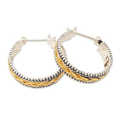 Alternate image for Sterling Silver Hoop Earrings with Gold-Plated Braid Accents Sparkling Braids