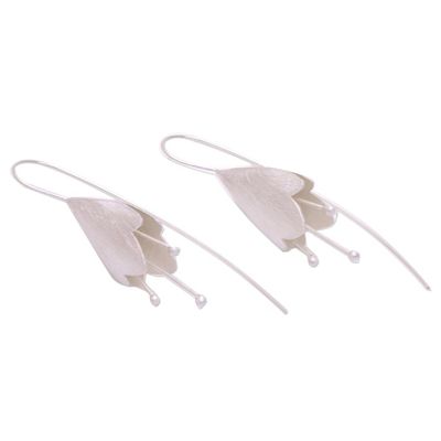 Alternate image for Sterling Silver Flower Drop Earrings from Bali Budding Orchid