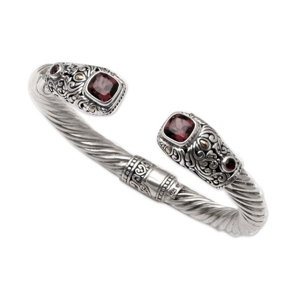 Alternate image for Hand Made Gold-Accented Garnet Cuff Bracelet Burning Desire