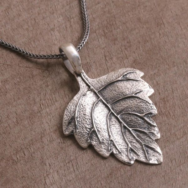 Alternate image for Handmade Sterling Silver Pendant Necklace Glistening Leaf