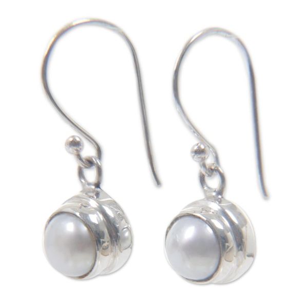 Alternate image for Sterling Silver and Pearl Dangle Earrings White Full Moon