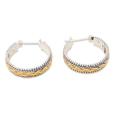 Alternate image for Sterling Silver Hoop Earrings with Gold-Plated Braid Accents Sparkling Braids