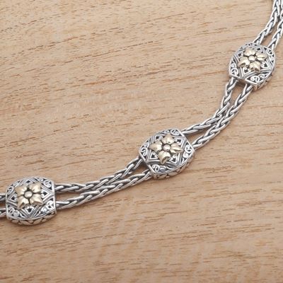 Alternate image for Floral Gold Accented Sterling Silver Station Bracelet Floral Isles