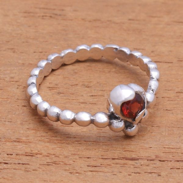 Alternate image for Dot Pattern Garnet Solitaire Ring from Bali Lined with Dots