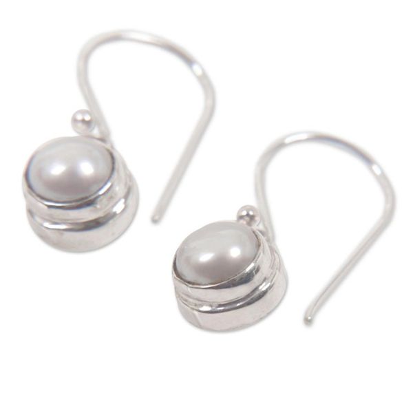 Alternate image for Sterling Silver and Pearl Dangle Earrings White Full Moon