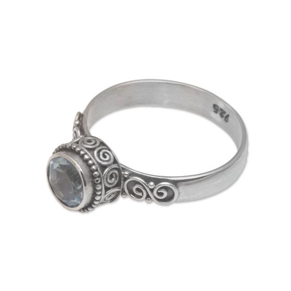 Alternate image for Blue Topaz and Sterling Silver Solitaire Ring from Bali Spiral Crown