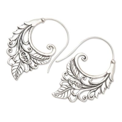 Alternate image for Sterling Silver Leaf-Motif Drop Earrings Forest Leaves