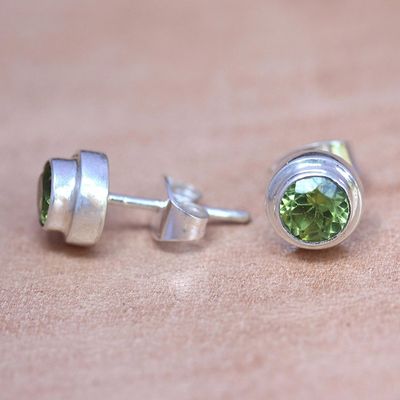 Alternate image for Artisan Crafted Green Peridot Stud Earrings in 925 Silver Green Simplicity