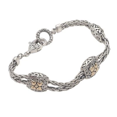 Alternate image for Floral Gold Accented Sterling Silver Station Bracelet Floral Isles