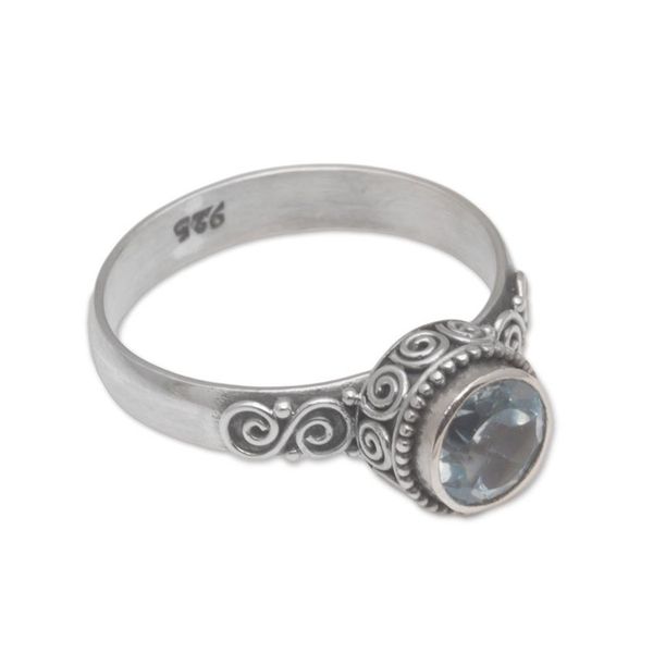 Alternate image for Blue Topaz and Sterling Silver Solitaire Ring from Bali Spiral Crown
