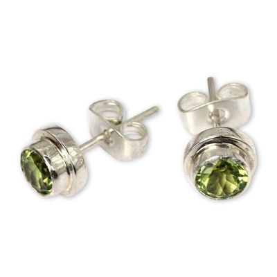 Alternate image for Artisan Crafted Green Peridot Stud Earrings in 925 Silver Green Simplicity