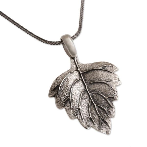 Alternate image for Handmade Sterling Silver Pendant Necklace Glistening Leaf