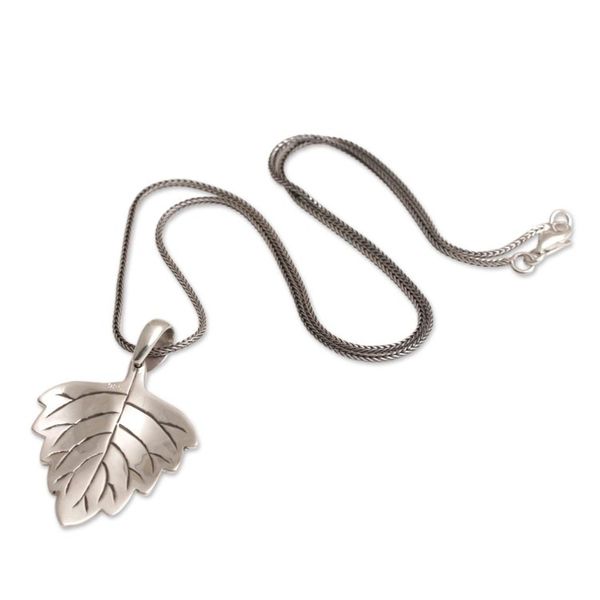 Alternate image for Handmade Sterling Silver Pendant Necklace Glistening Leaf
