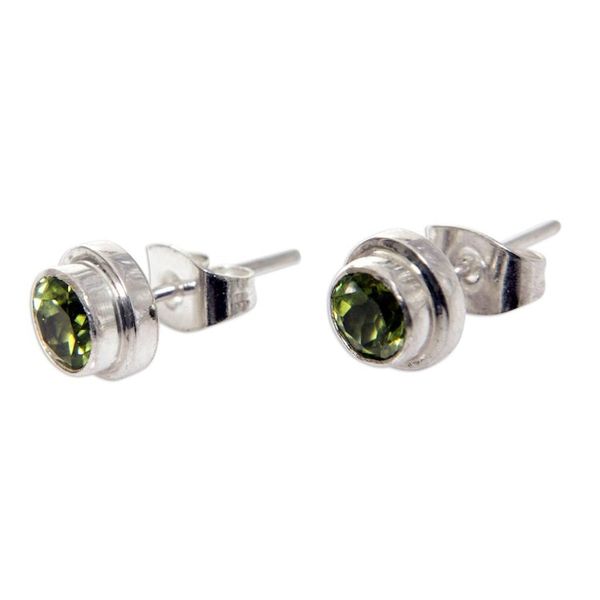 Alternate image for Artisan Crafted Green Peridot Stud Earrings in 925 Silver Green Simplicity