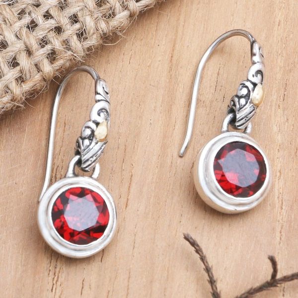 Alternate image for Gold-Accented Garnet Dangle Earrings Tropical Color in Volcano