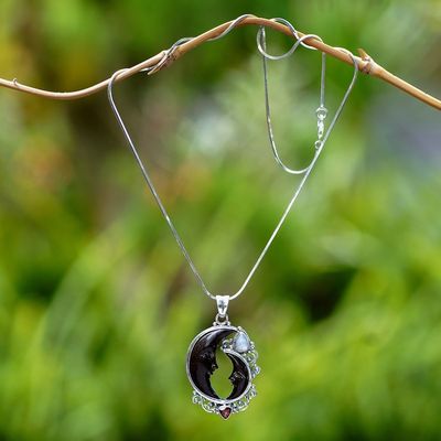 Alternate image for Moon Sterling Silver Pendant Necklace with Natural Gems Shadow Harmony